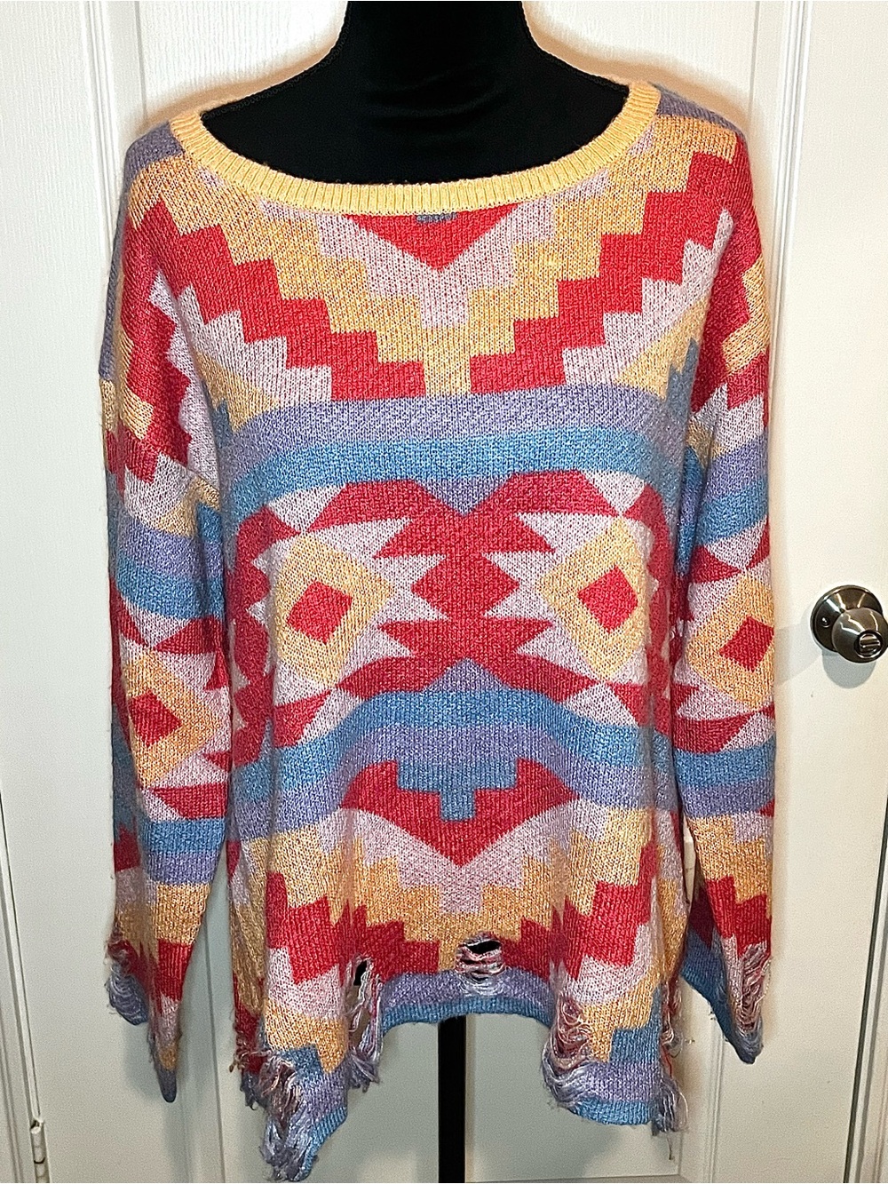 Oversize Colorful Aztec-Pattern Women's Sweater